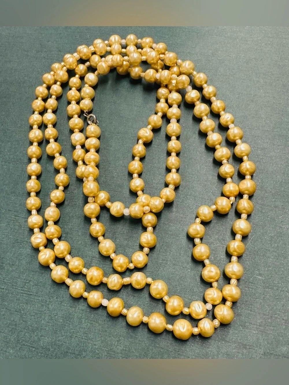 VTG Long Strand Gold Pearls Necklace B12